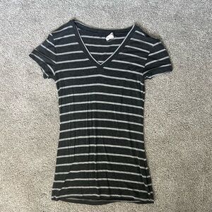 Zenana Outfitters Juniors S Light and Dark Gray Striped V-Neck Women's Top